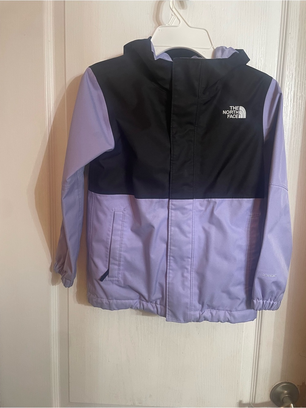 The North Face Kids size XS (6) Lavender and Black Hooded Rain Jacket